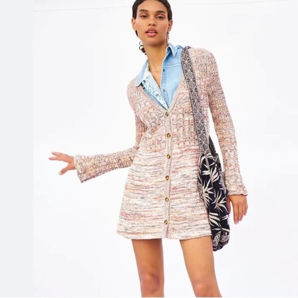 Free People Rachel Cardigan Sweater Dress in Pink Smoothie- Size Small - Picture 1 of 14